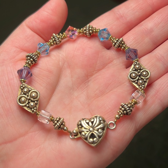 Vintage Jewelry - Vintage Dual Tone Gold Sterling Silver Swarovski Crystal Bracelet